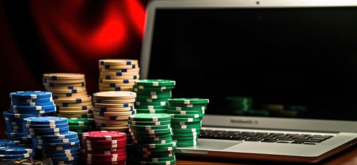 Laptop and casino chips